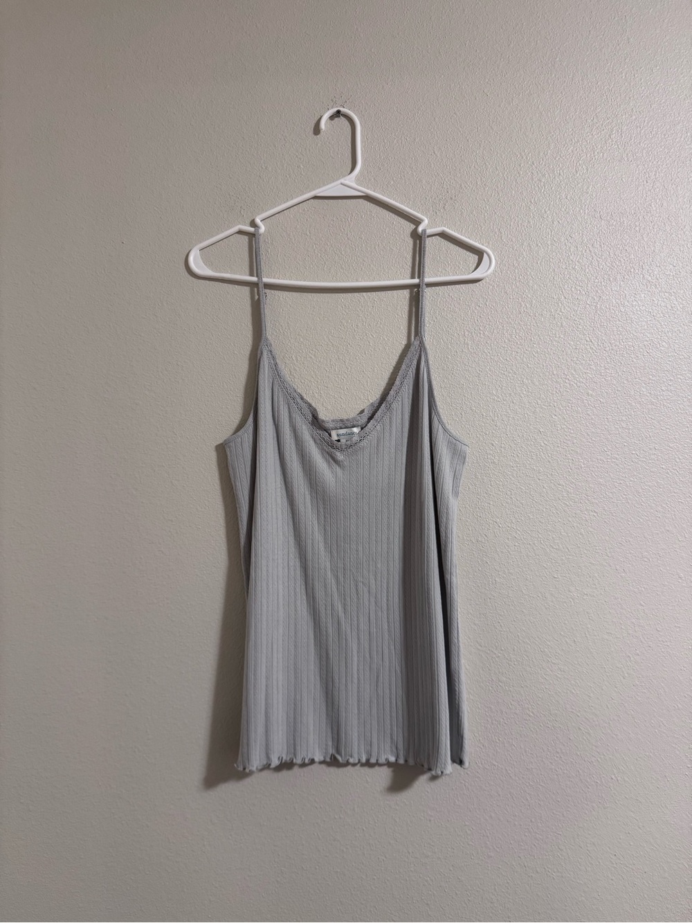 Sundance Light Gray Ribbed Lace-Trim Camisole